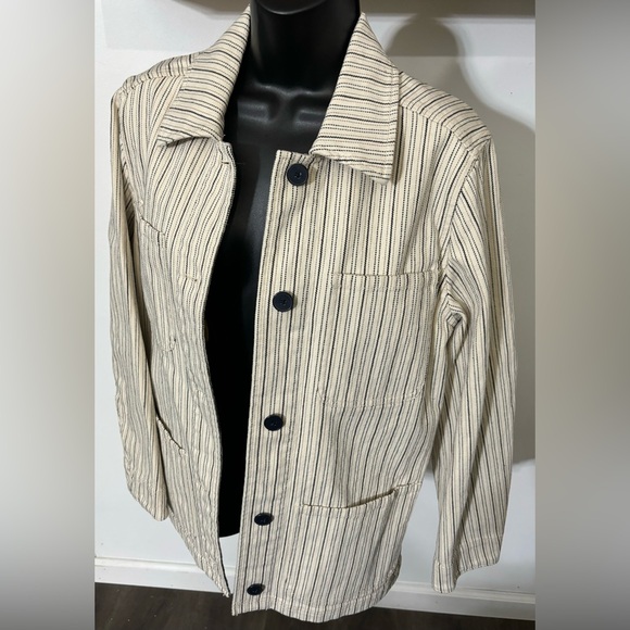 Rebecca Taylor Beige Stripe Denim Stretch Cotton Jacket Blazer Size XS - Picture 15 of 16